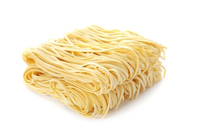 Photo of Blocks of quick cooking noodles isolated on white