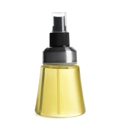 Spray bottle with cooking oil on white background