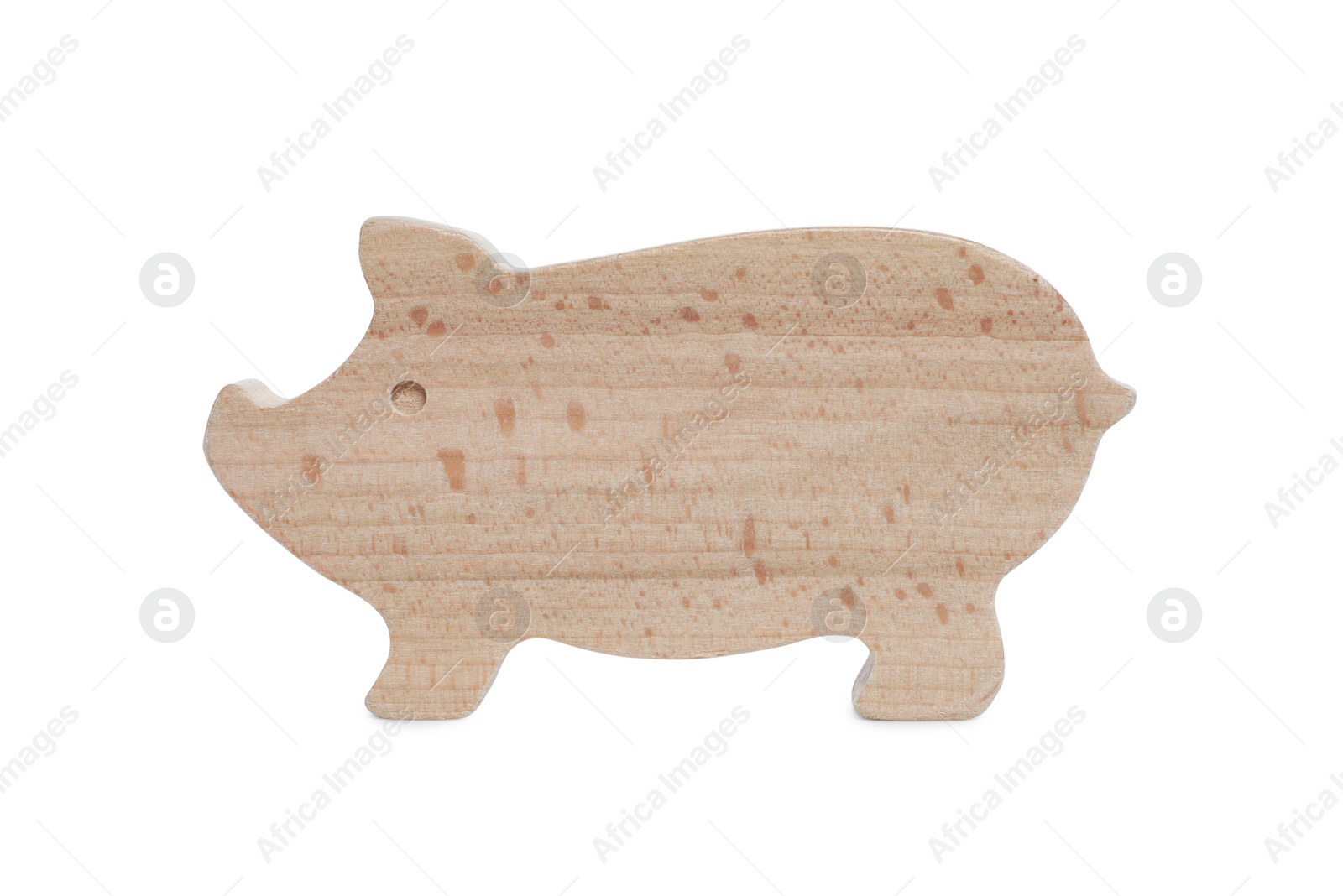 Photo of Wooden pig figure isolated on white. Educational toy for motor skills development