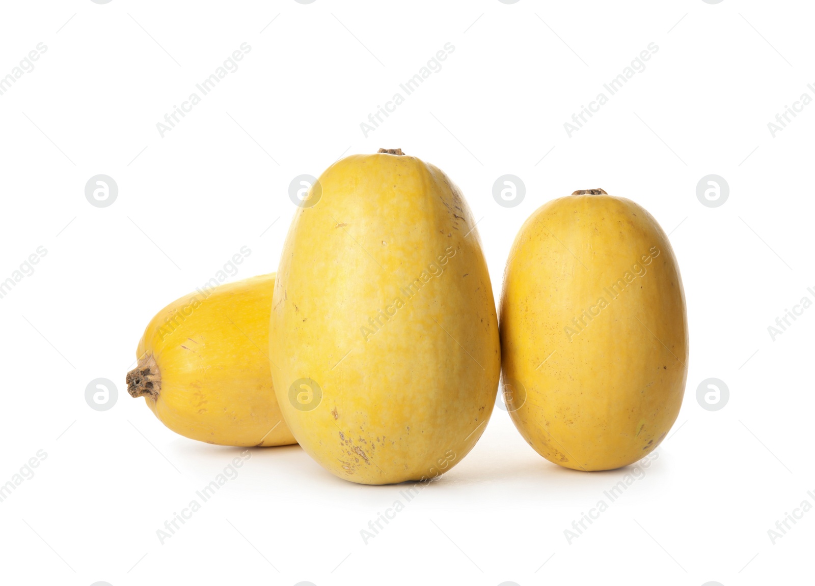 Photo of Whole ripe spaghetti squashes on white background