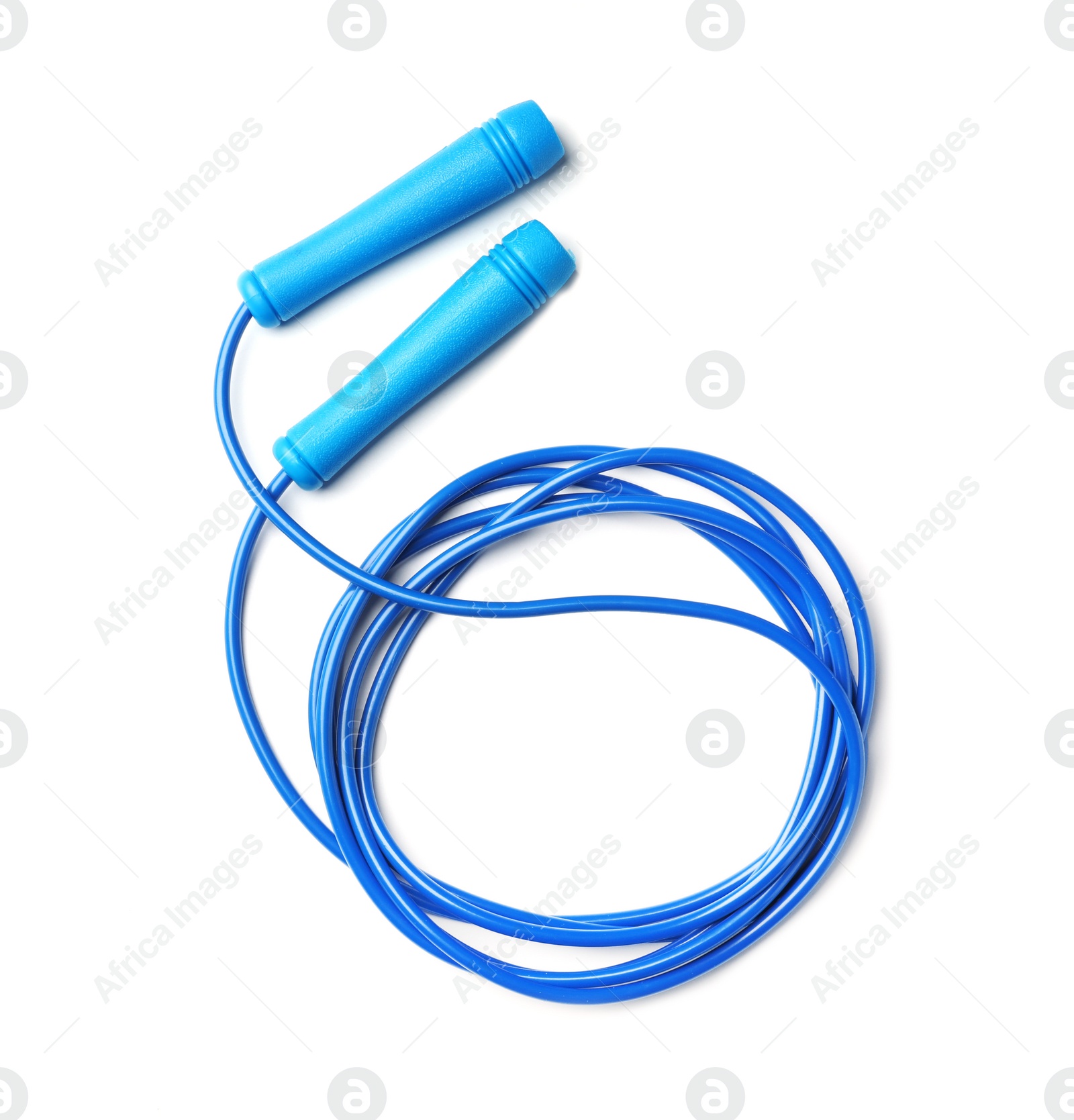 Photo of Jump rope on white background, top view