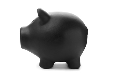 Black piggy bank on white background. Money saving