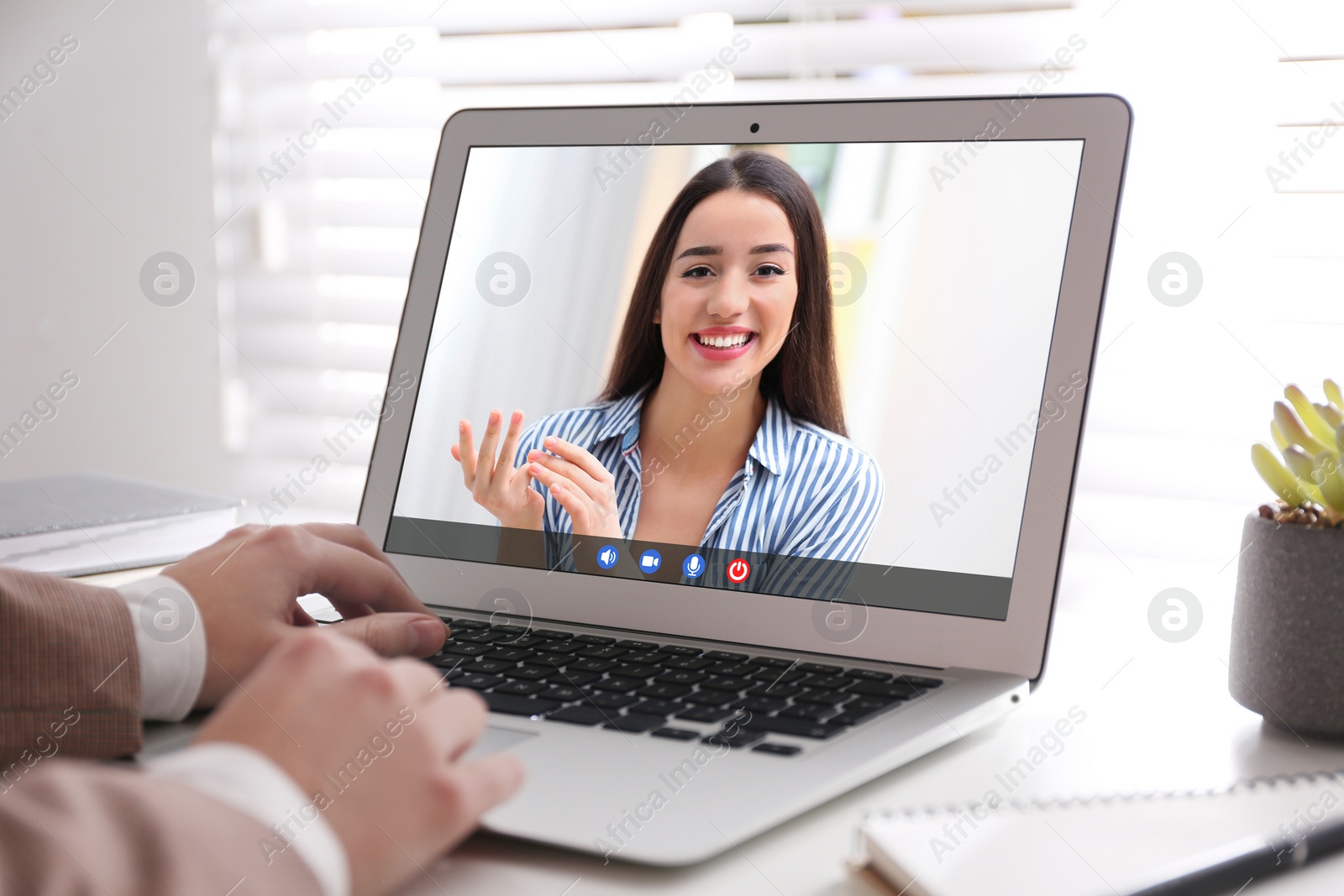 Image of Woman using laptop for online studying, closeup. Webinar concept