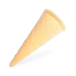 Empty wafer ice cream cone on white background