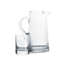 Image of Empty glass and jug isolated on white