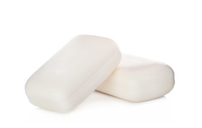 Photo of Soap bars on white background. Personal hygiene