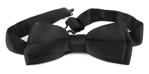 Photo of Stylish black bow tie isolated on white