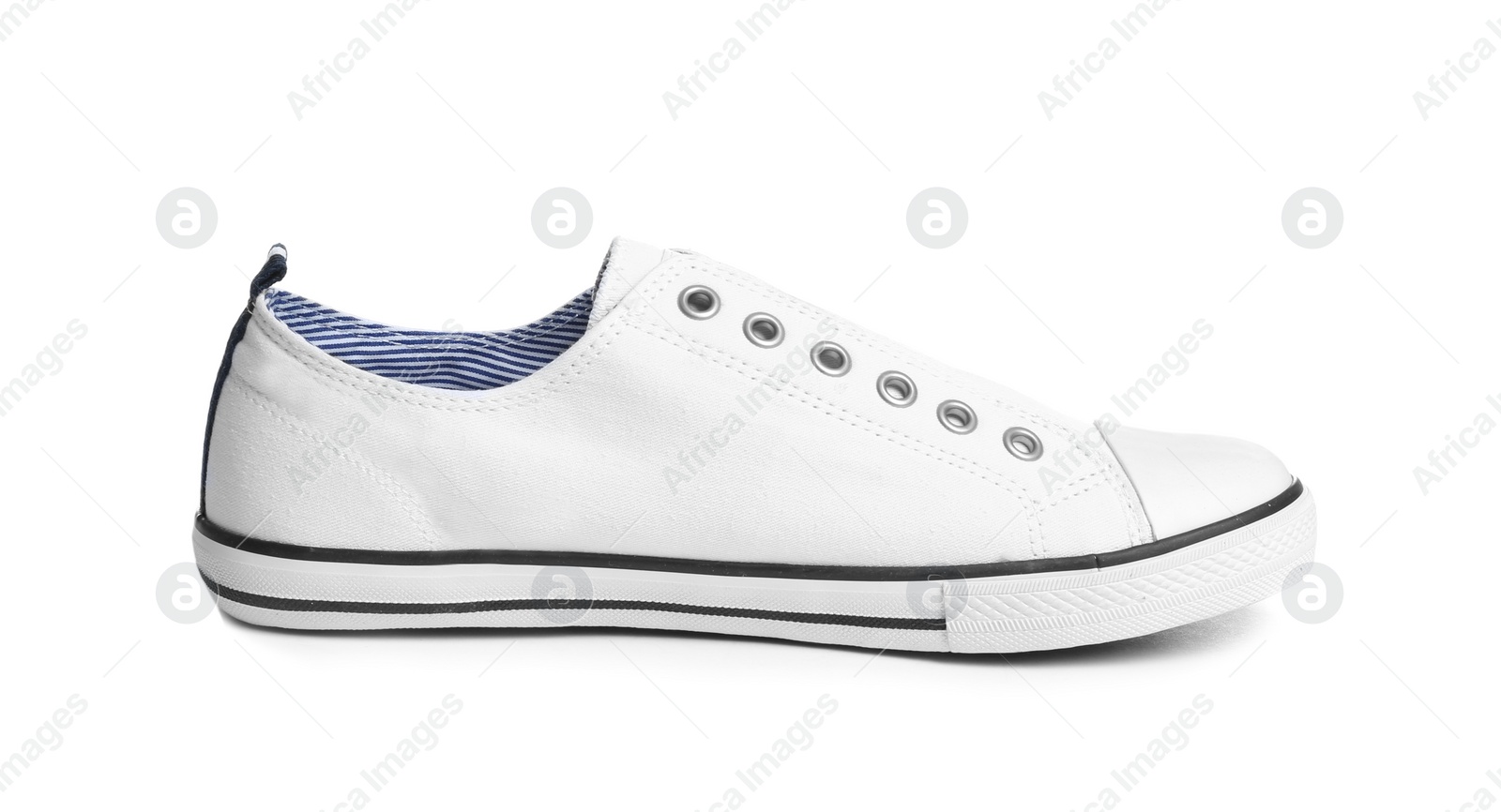 Photo of Stylish sneaker on white background. Trendy footwear