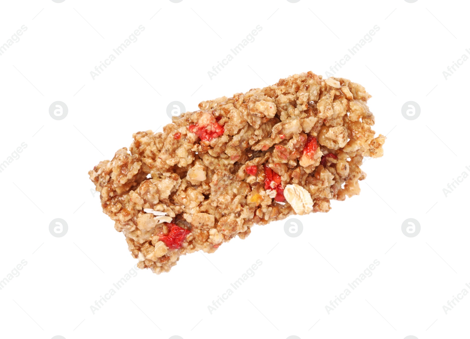 Photo of One piece of tasty granola bar isolated on white