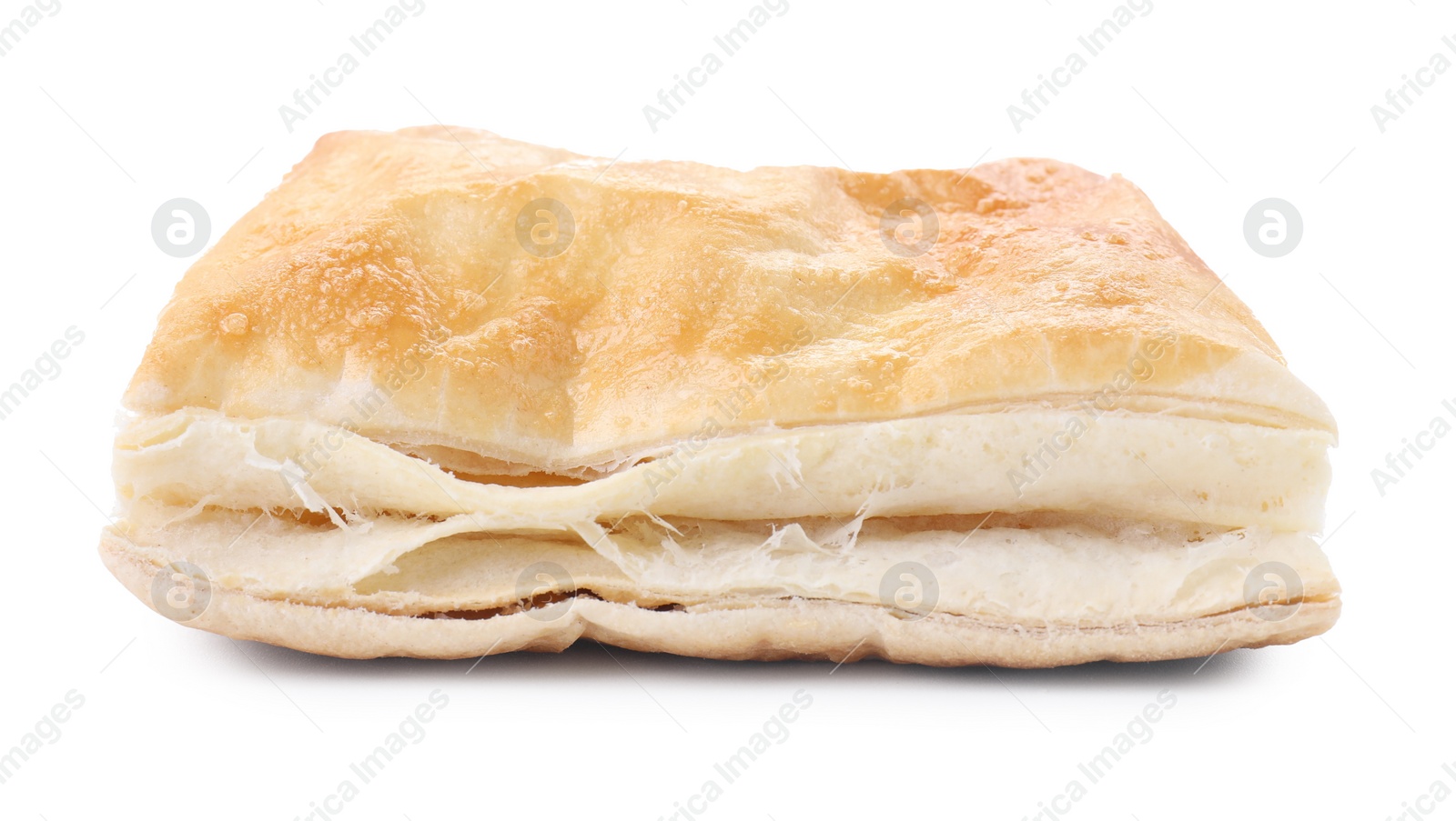 Photo of Puff pastry. One delicious fresh bun isolated on white