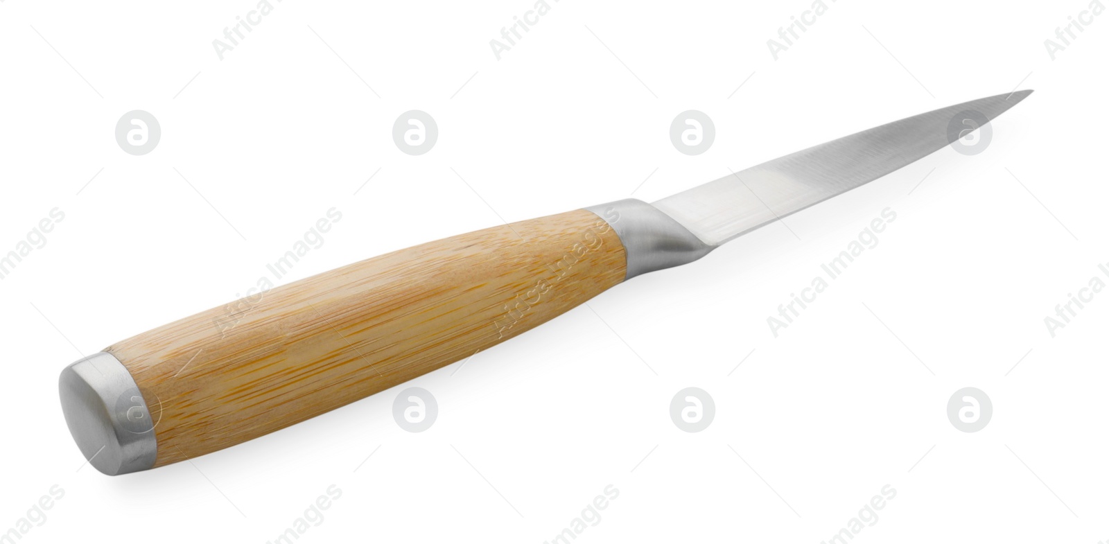 Photo of One sharp knife with wooden handle isolated on white