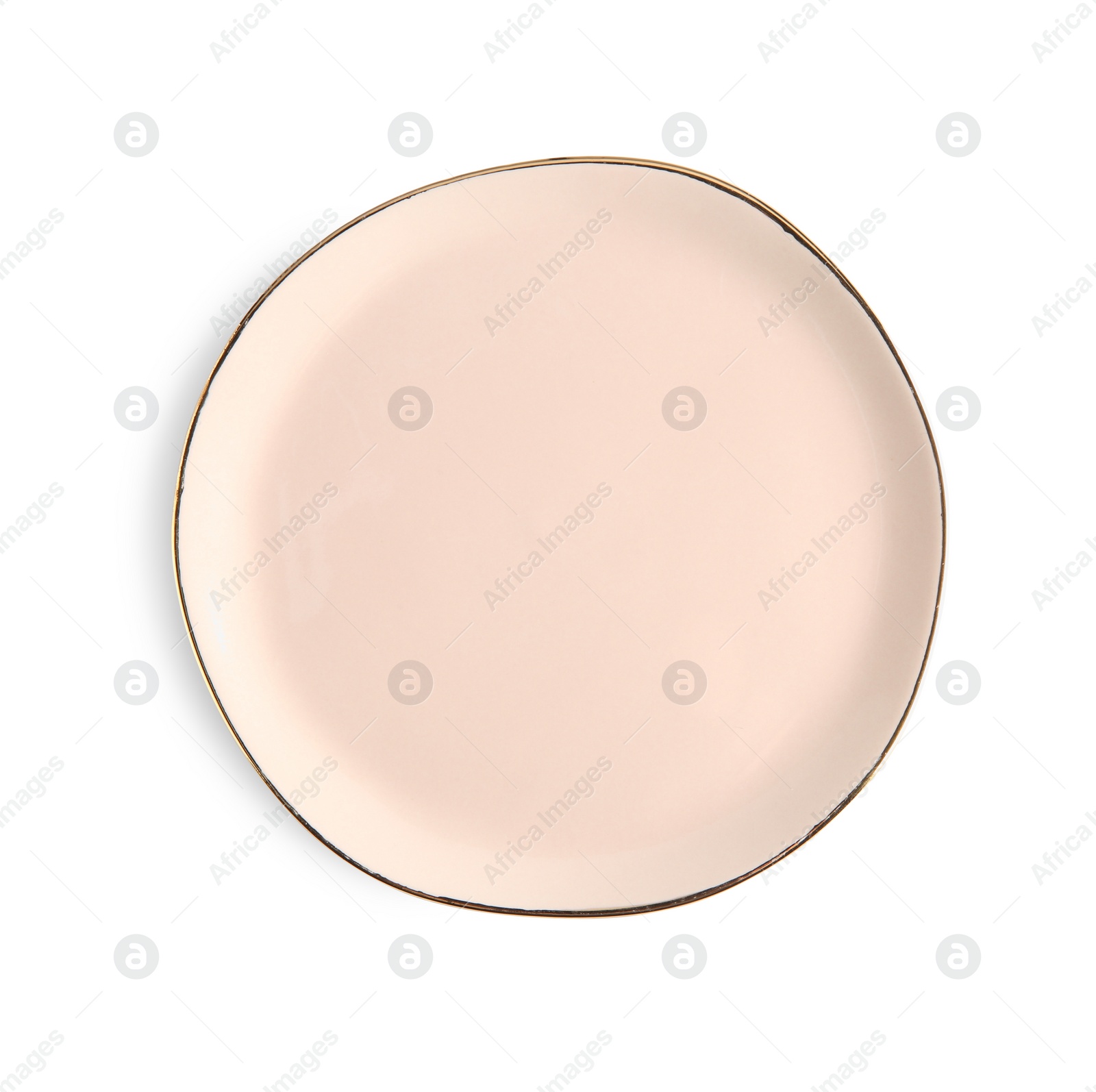 Photo of Beige ceramic plate isolated on white, top view