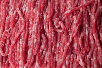 Photo of Fresh raw minced meat as background, closeup