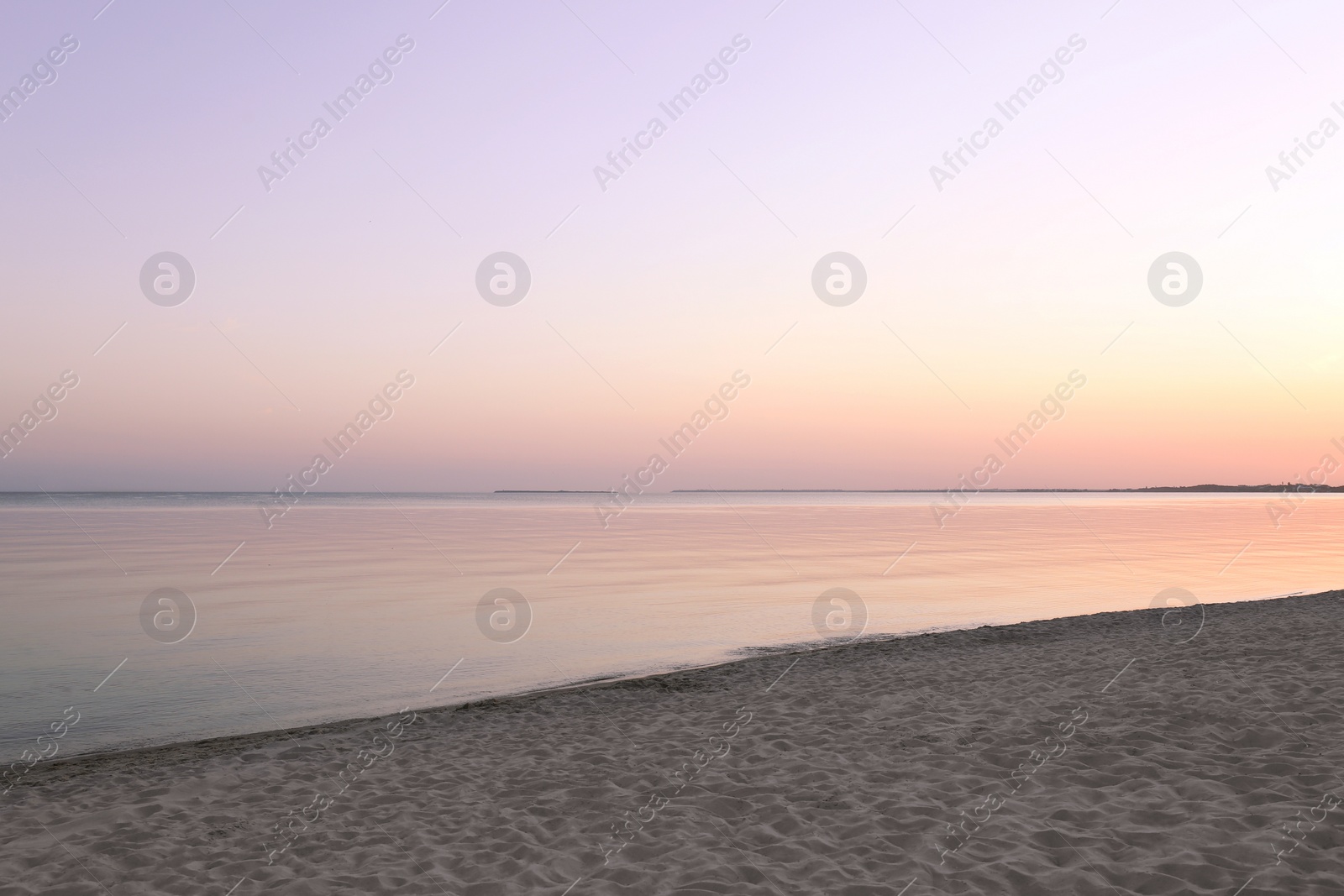 Photo of Sandy beach near sea at summer sunset