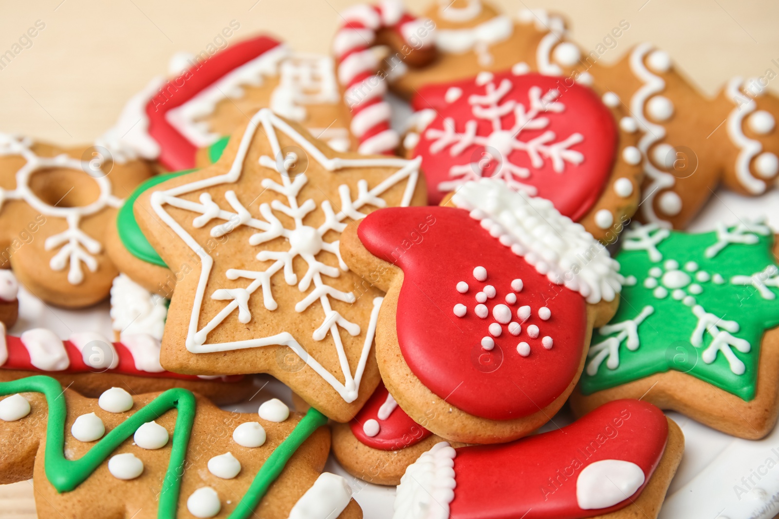 Photo of Tasty homemade Christmas cookies, closeup