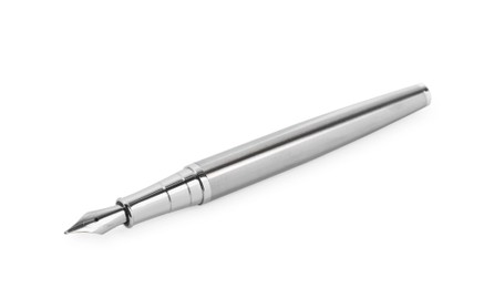 Stylish silver fountain pen isolated on white