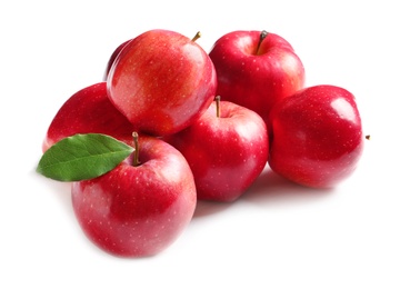 Ripe red apples on white background