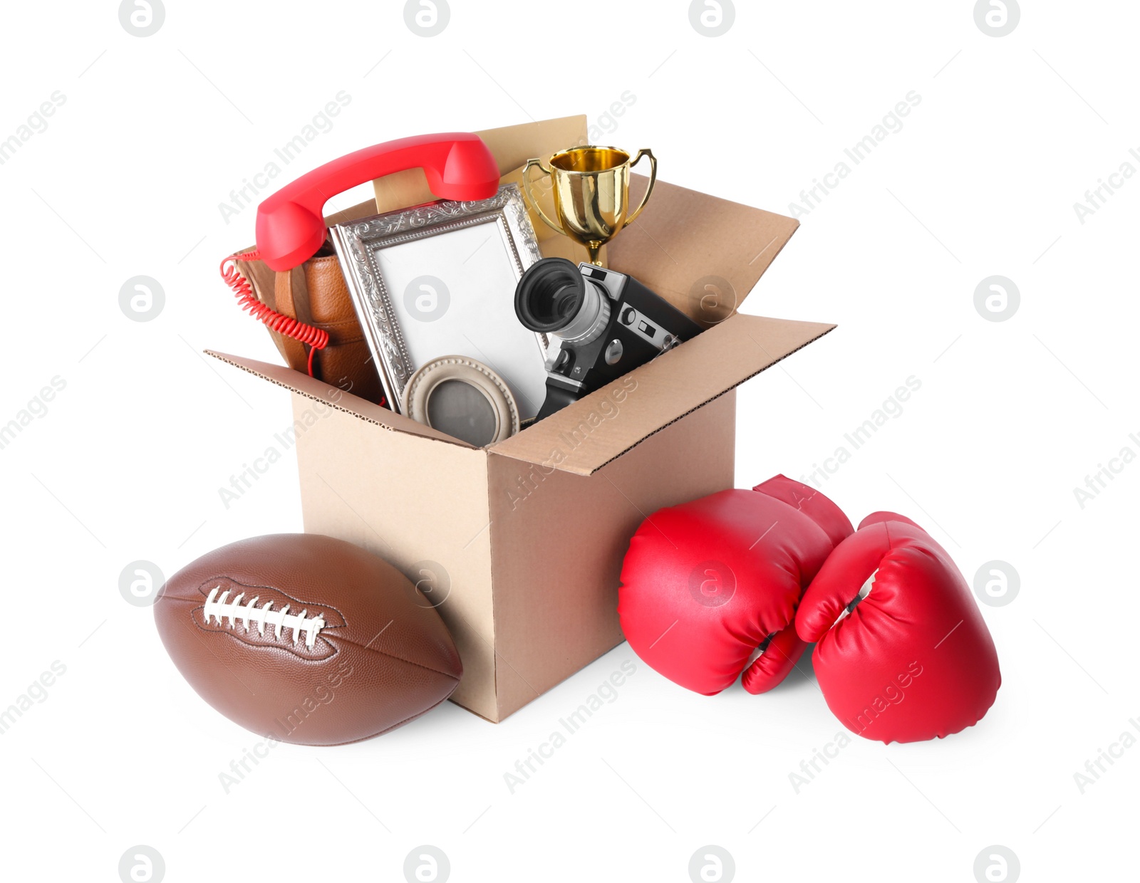 Photo of Box with unwanted stuff isolated on white