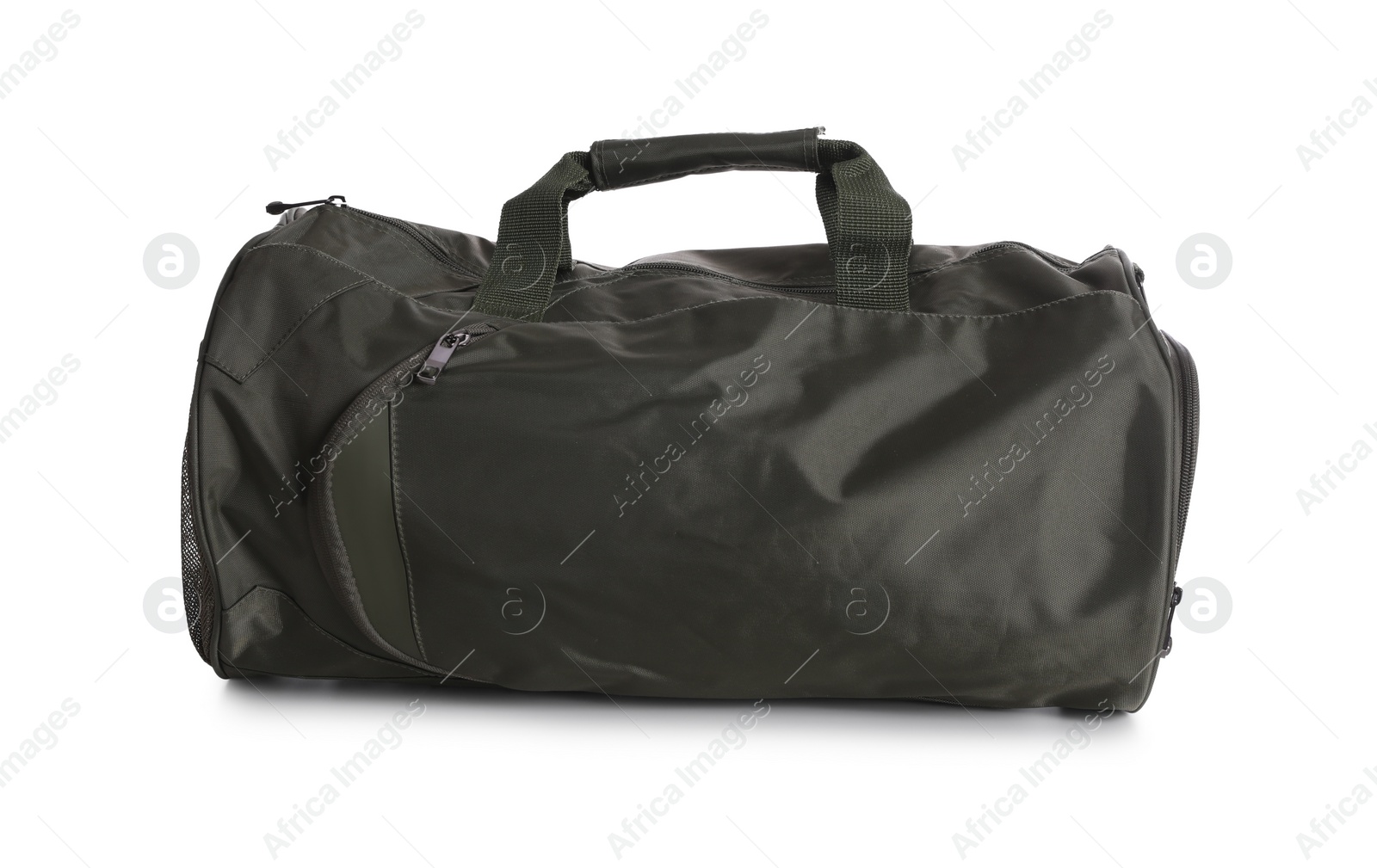 Photo of Stylish black sports bag on white background