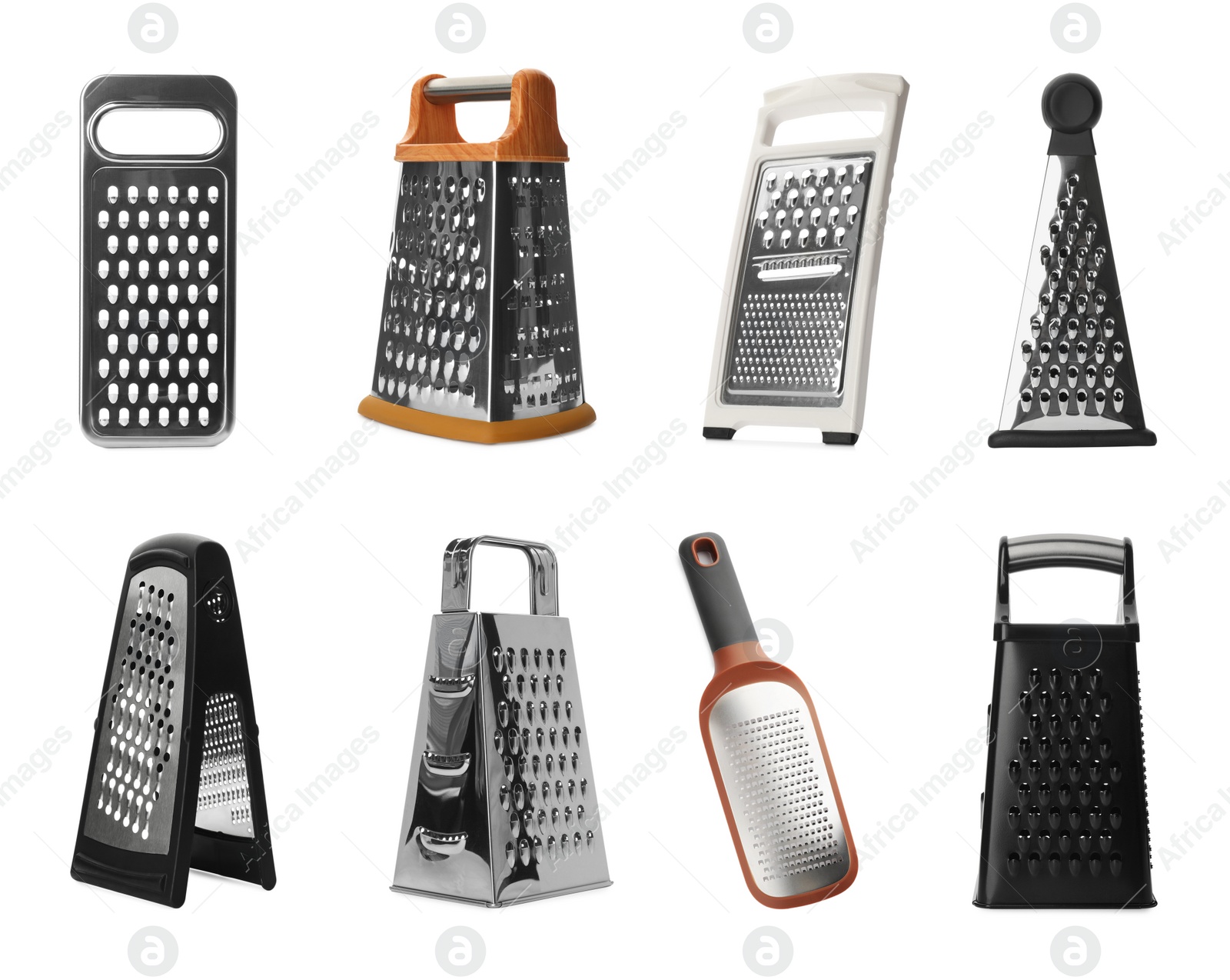 Image of Set with different graters on white background