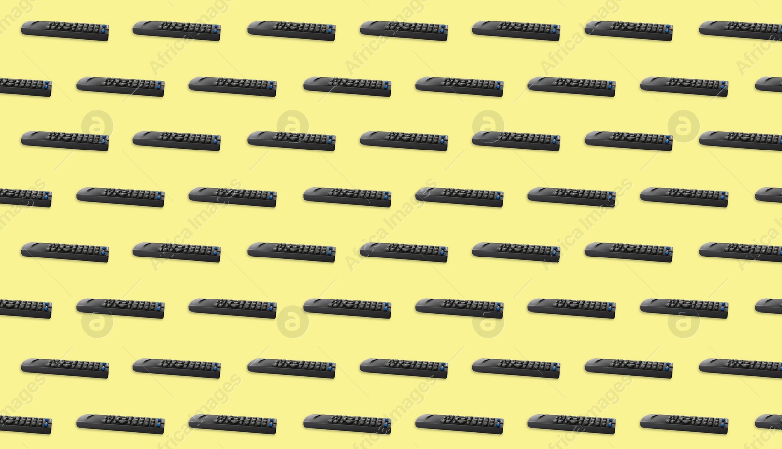 Image of Remote controller pattern on light yellow background. Collage design