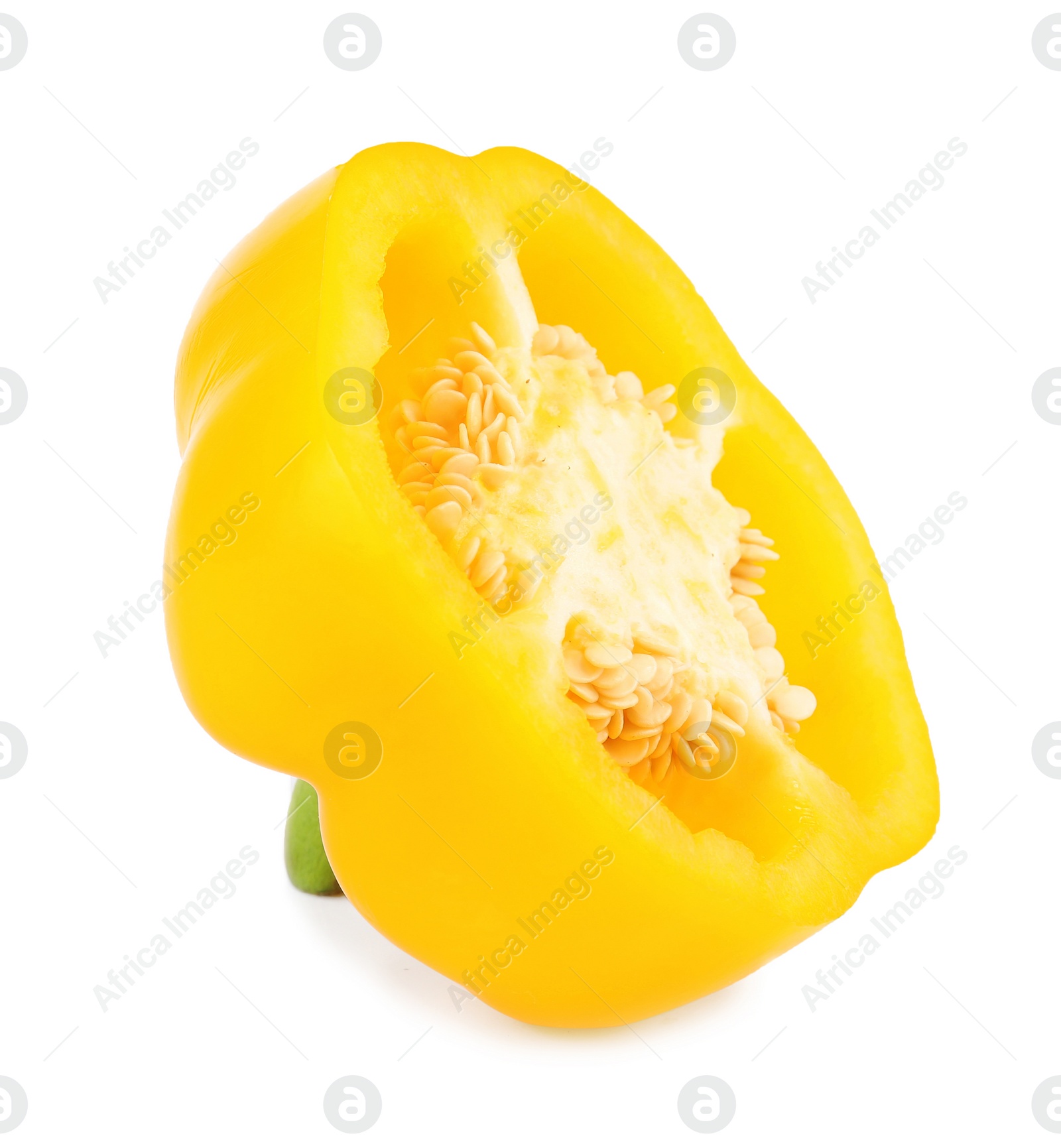 Photo of Cut yellow bell pepper isolated on white