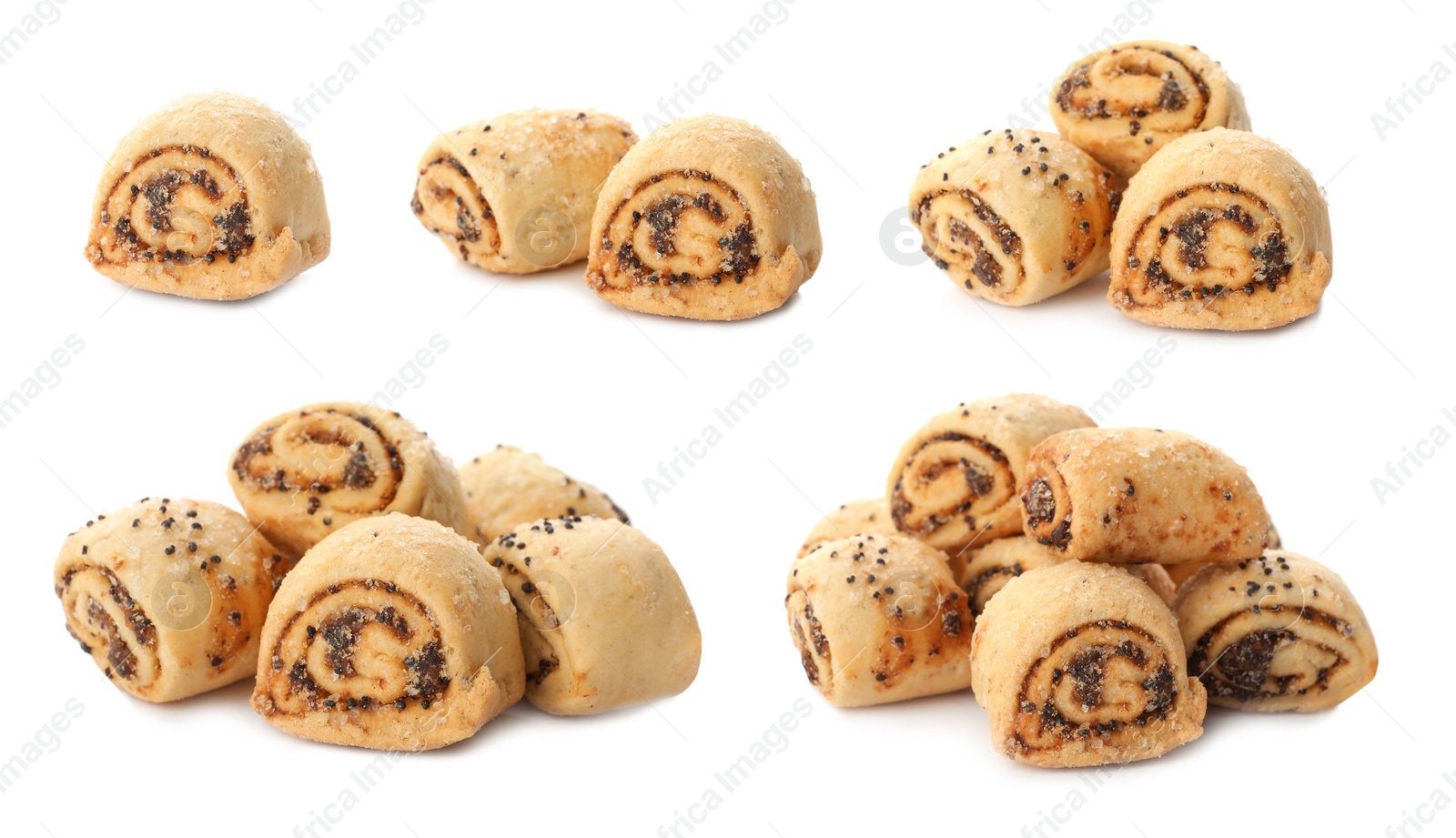 Image of Set of poppy seed cookies on white background