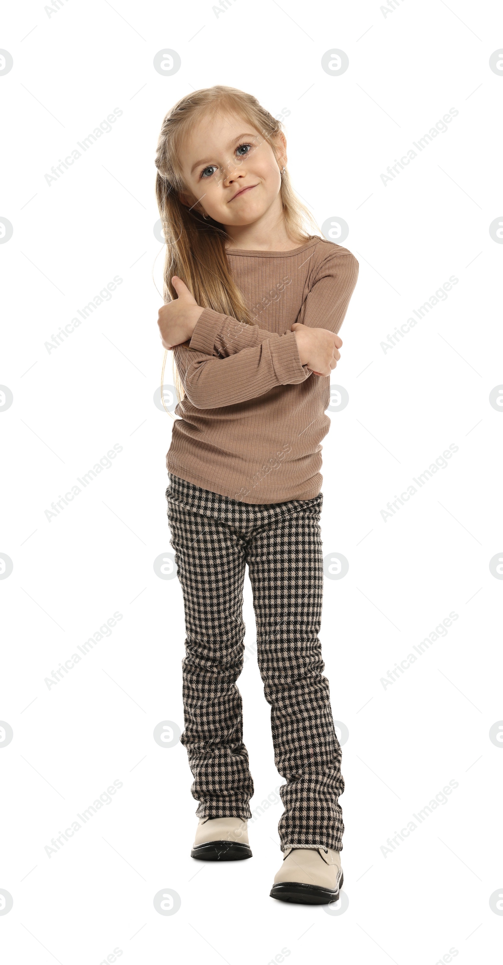 Photo of Fashion concept. Stylish girl posing on white background