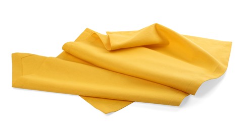 Photo of One yellow kitchen napkin isolated on white