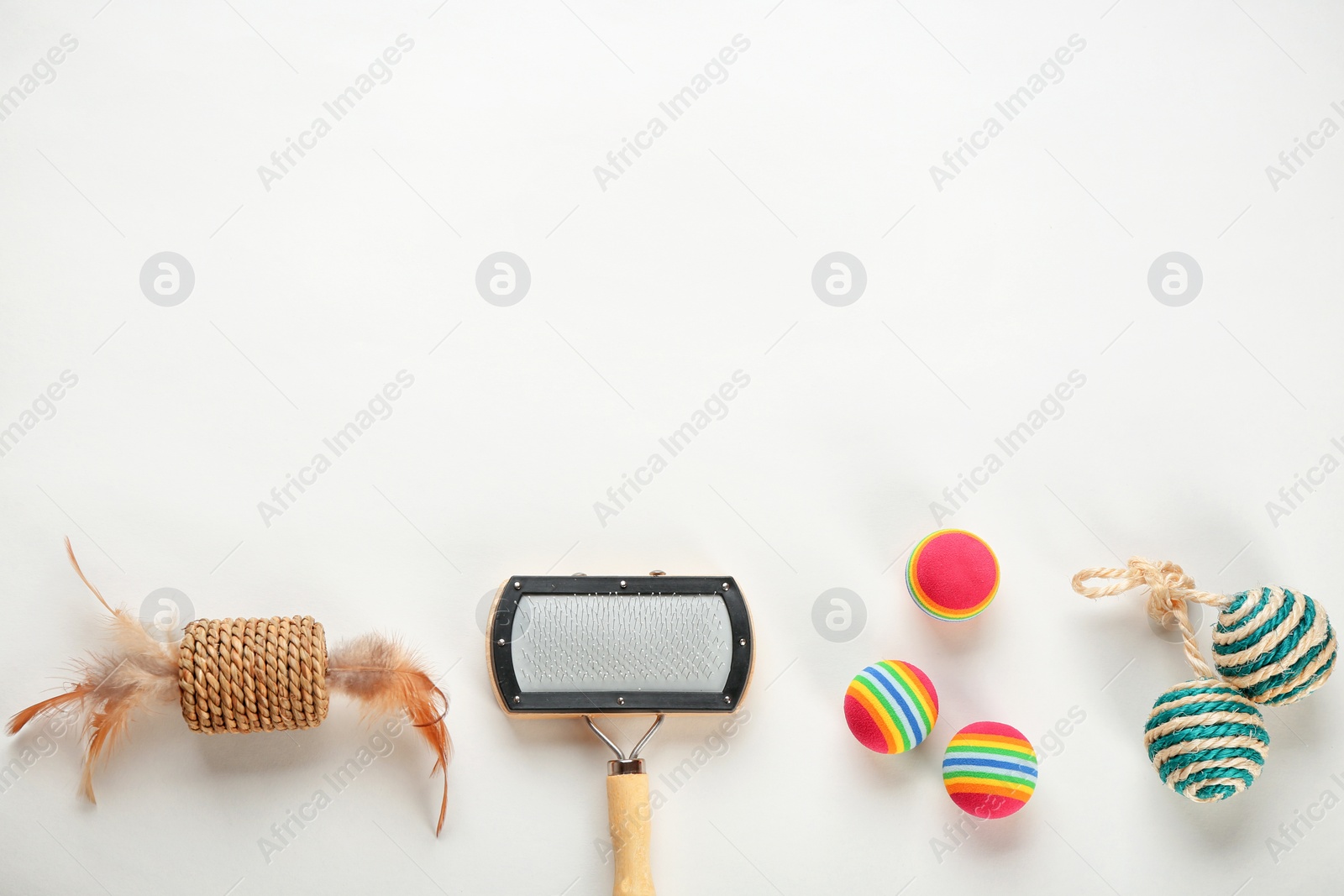 Photo of Cat's accessories on white background