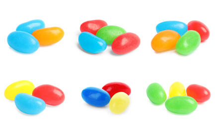 Image of Set of jelly candies on white background