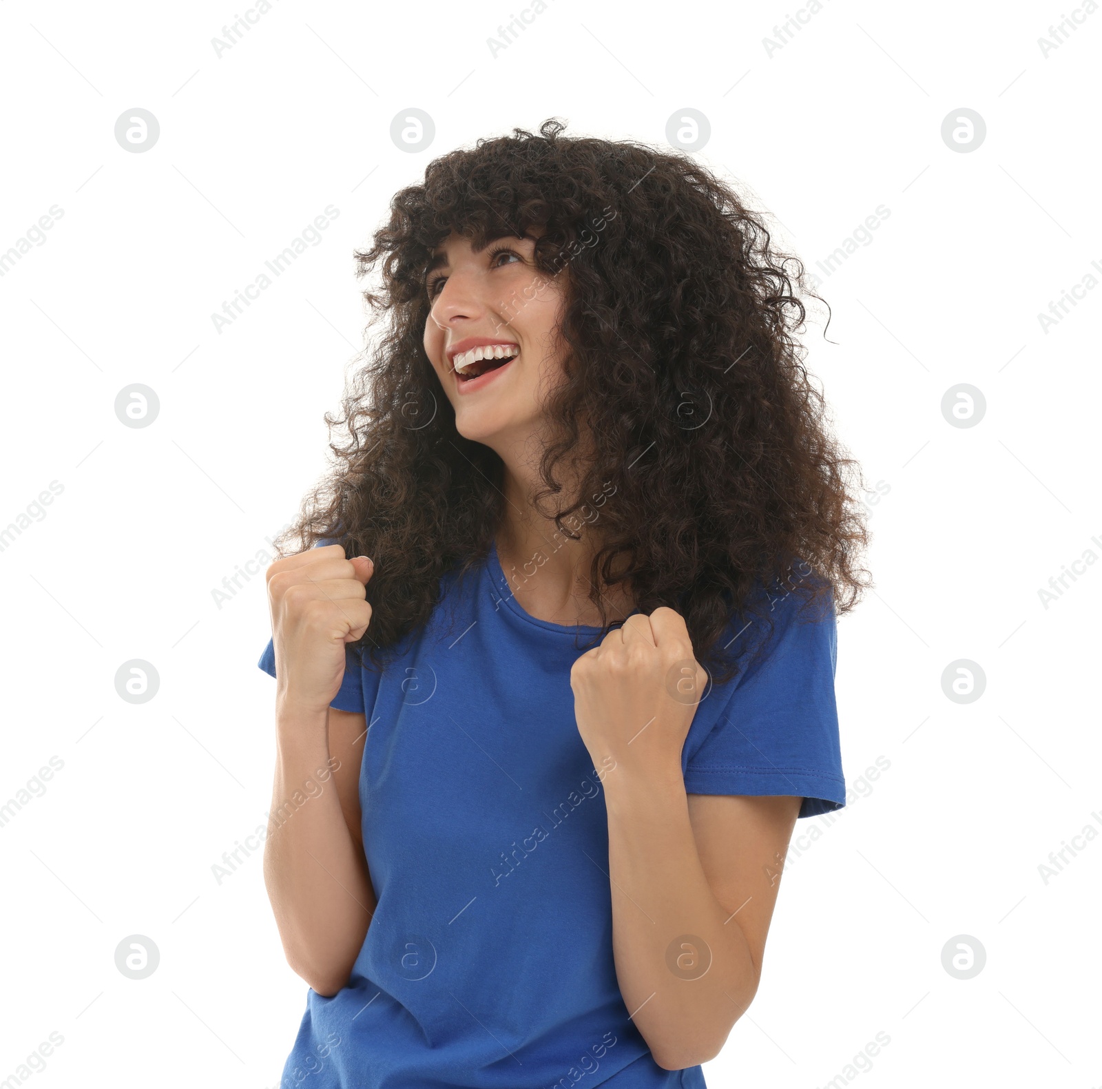 Photo of Happy young sports fan isolated on white