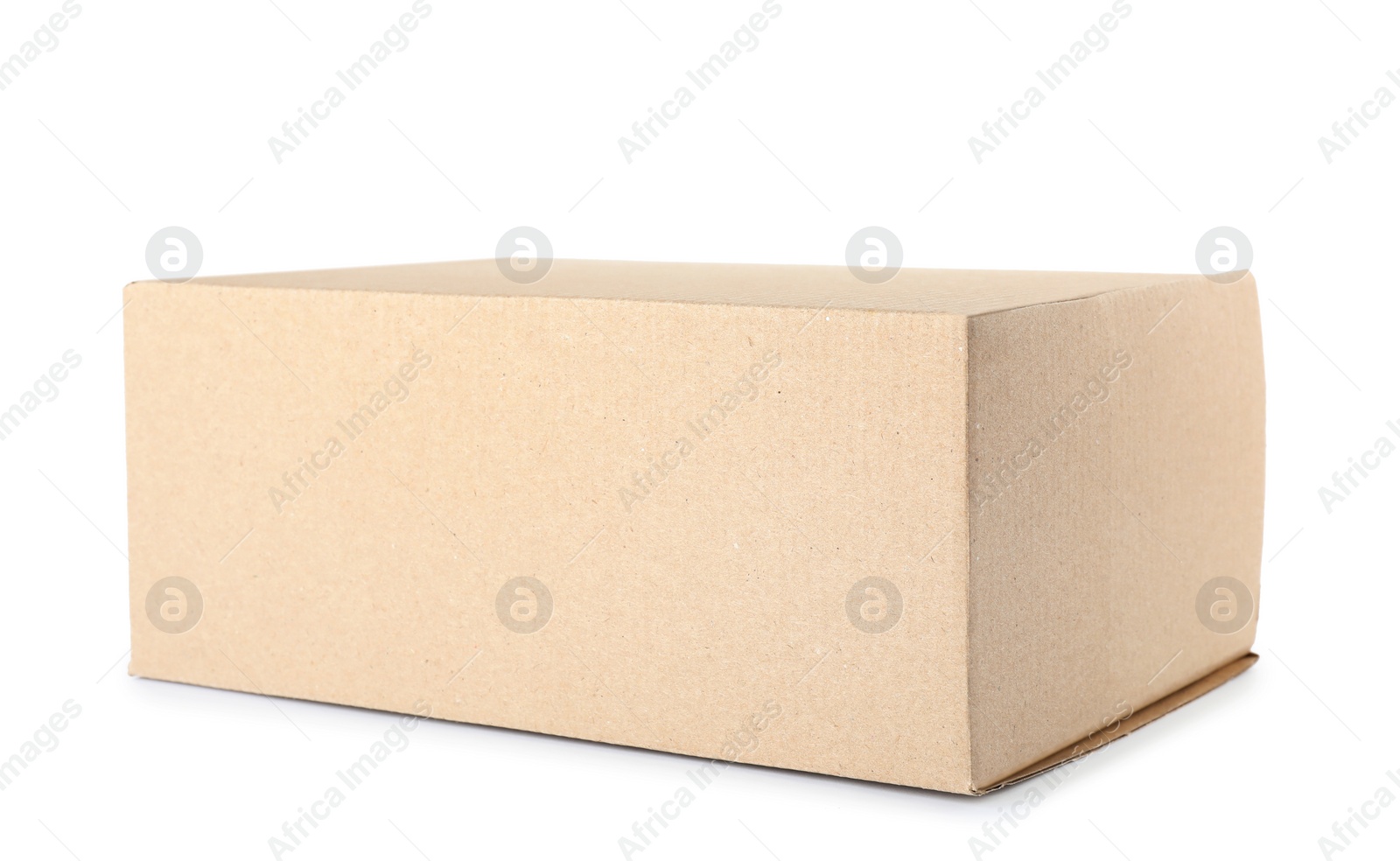 Photo of Closed cardboard box on white background. Mockup for design