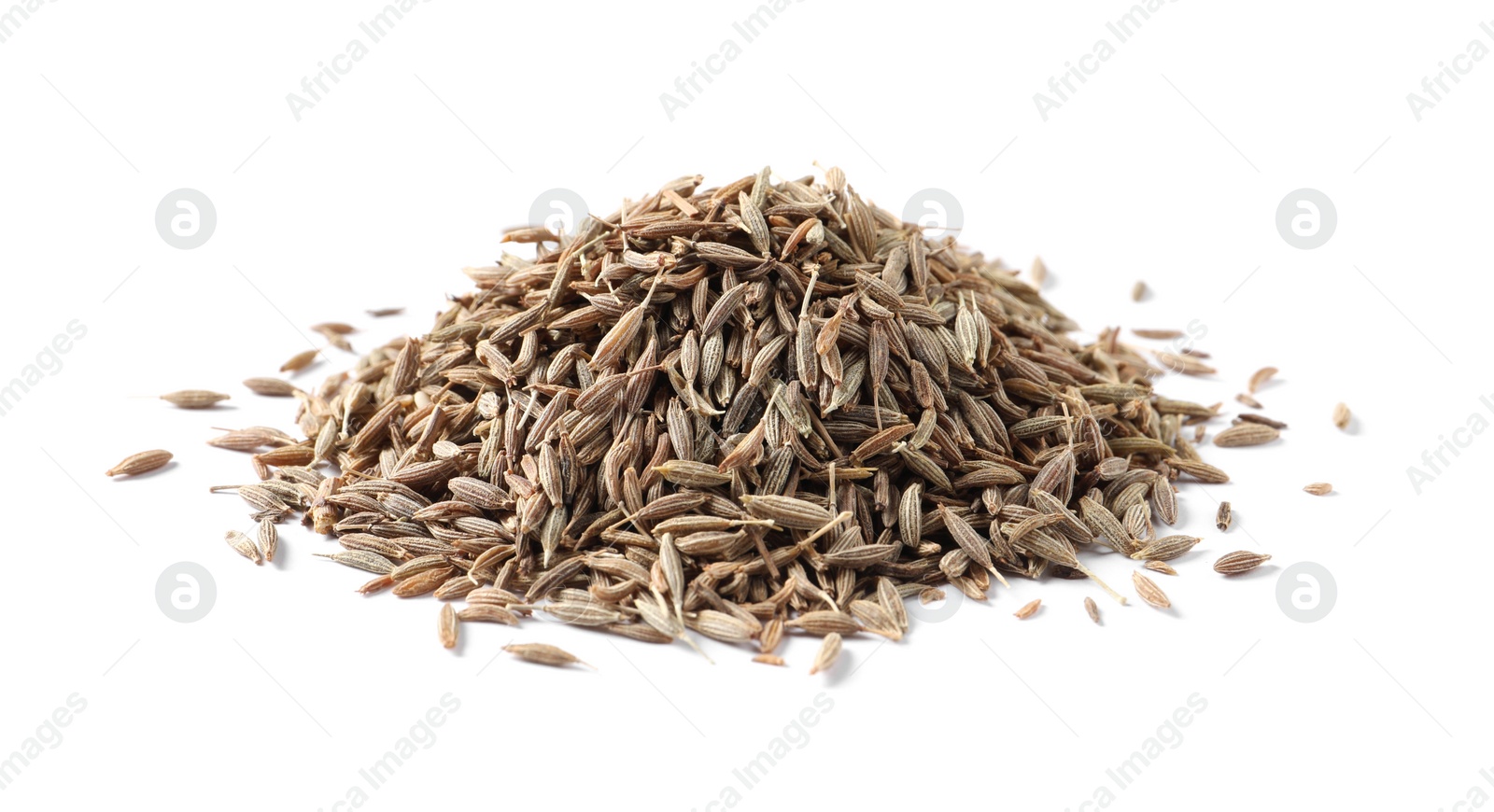 Photo of Heap of aromatic caraway (Persian cumin) seeds isolated on white