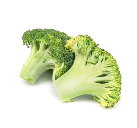 Photo of Fresh green broccoli on white background. Organic food