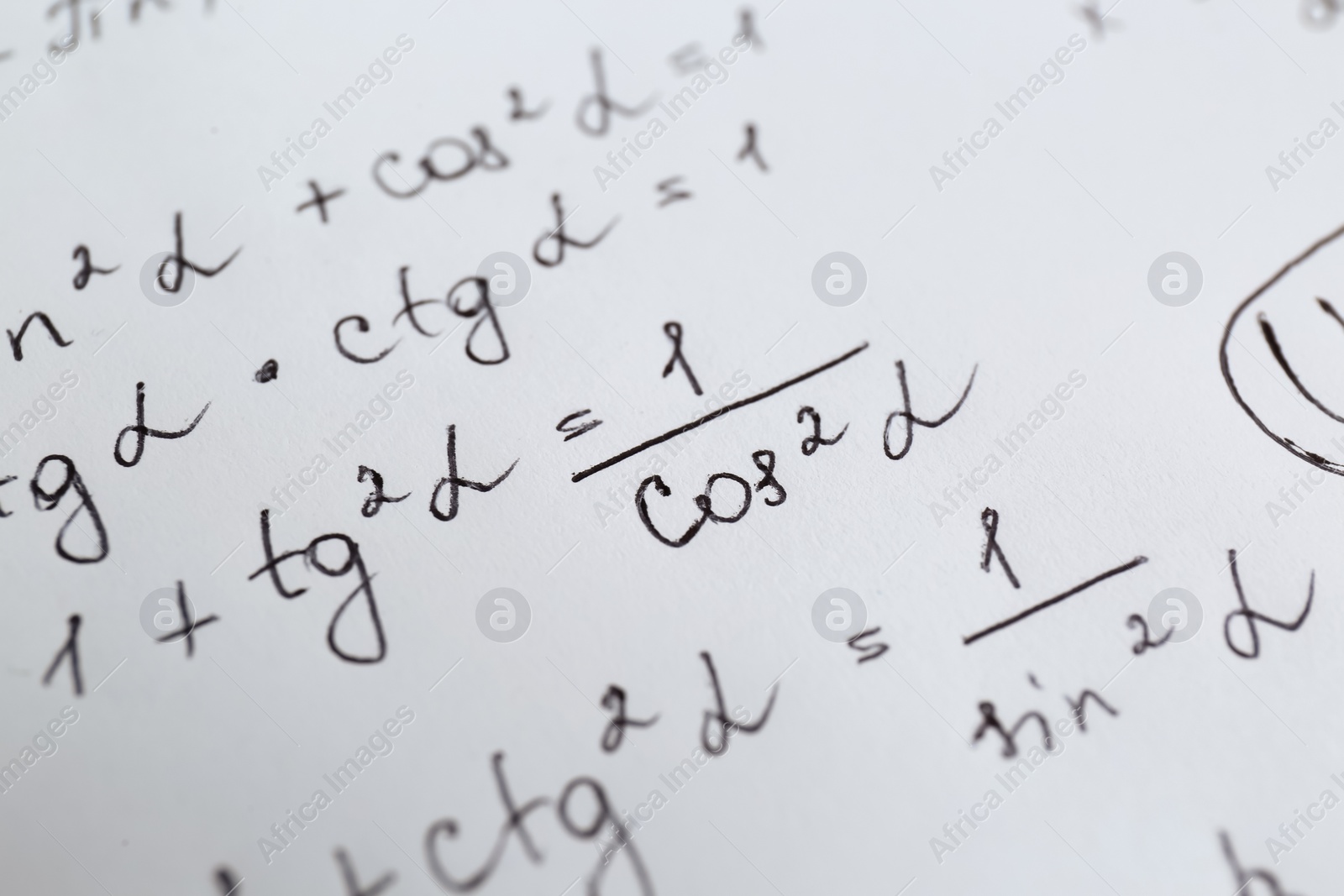 Photo of Sheet of paper with different mathematical formulas, closeup