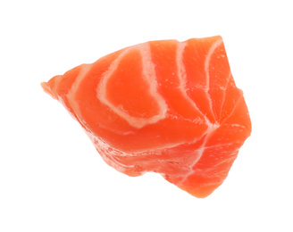 Photo of Piece of fresh raw salmon isolated on white. Fish delicacy