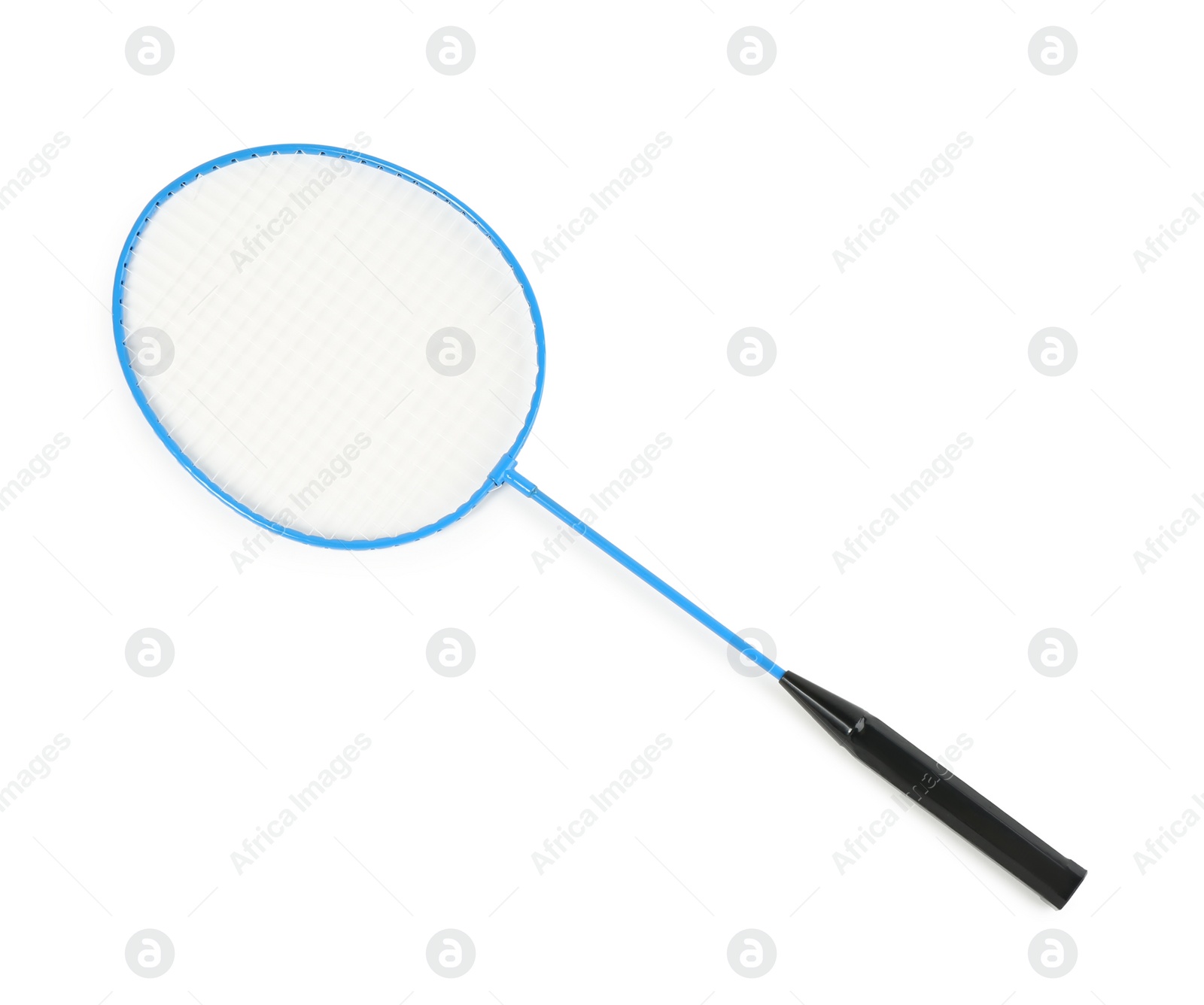 Photo of Racket isolated on white, top view. Badminton equipment