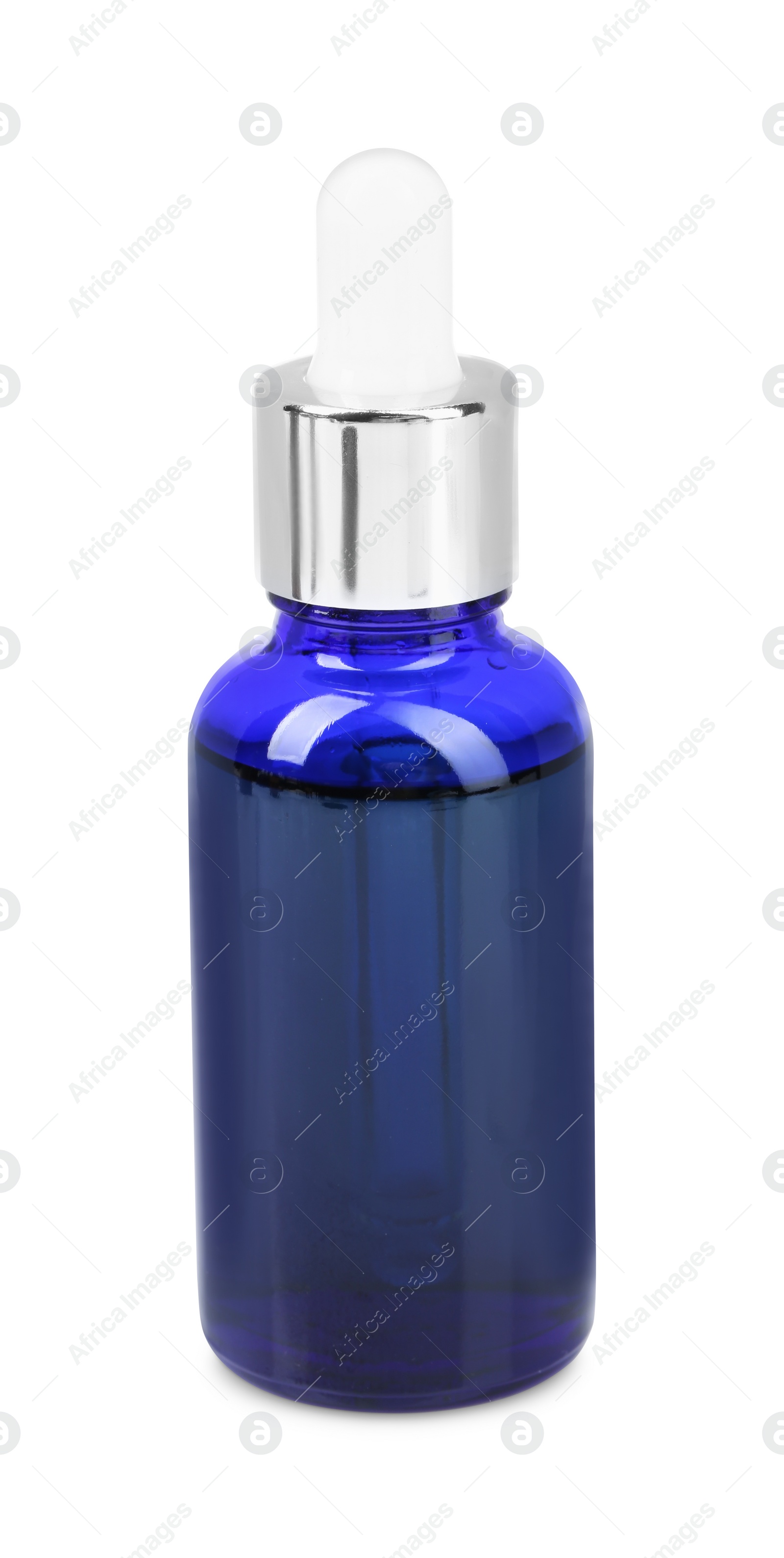 Photo of One blue bottle with tincture isolated on white