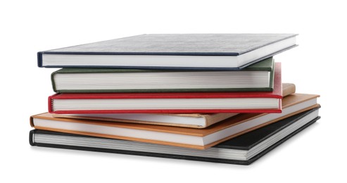 Photo of Stack of hardcover books on white background