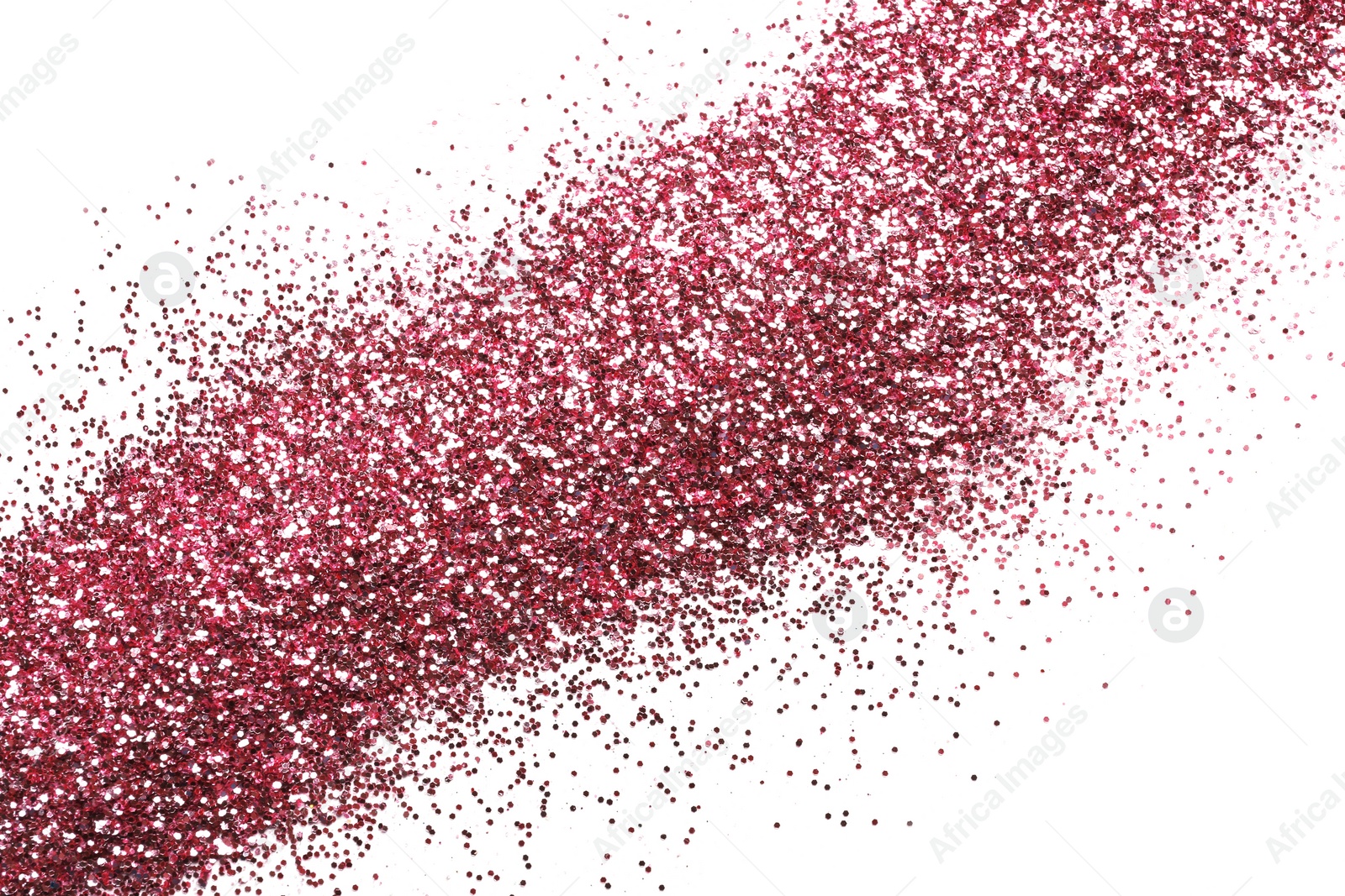 Photo of Pink glitter on white background, top view