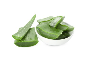 Photo of Green aloe vera slices isolated on white