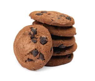 Photo of Delicious chocolate chip cookies on white background