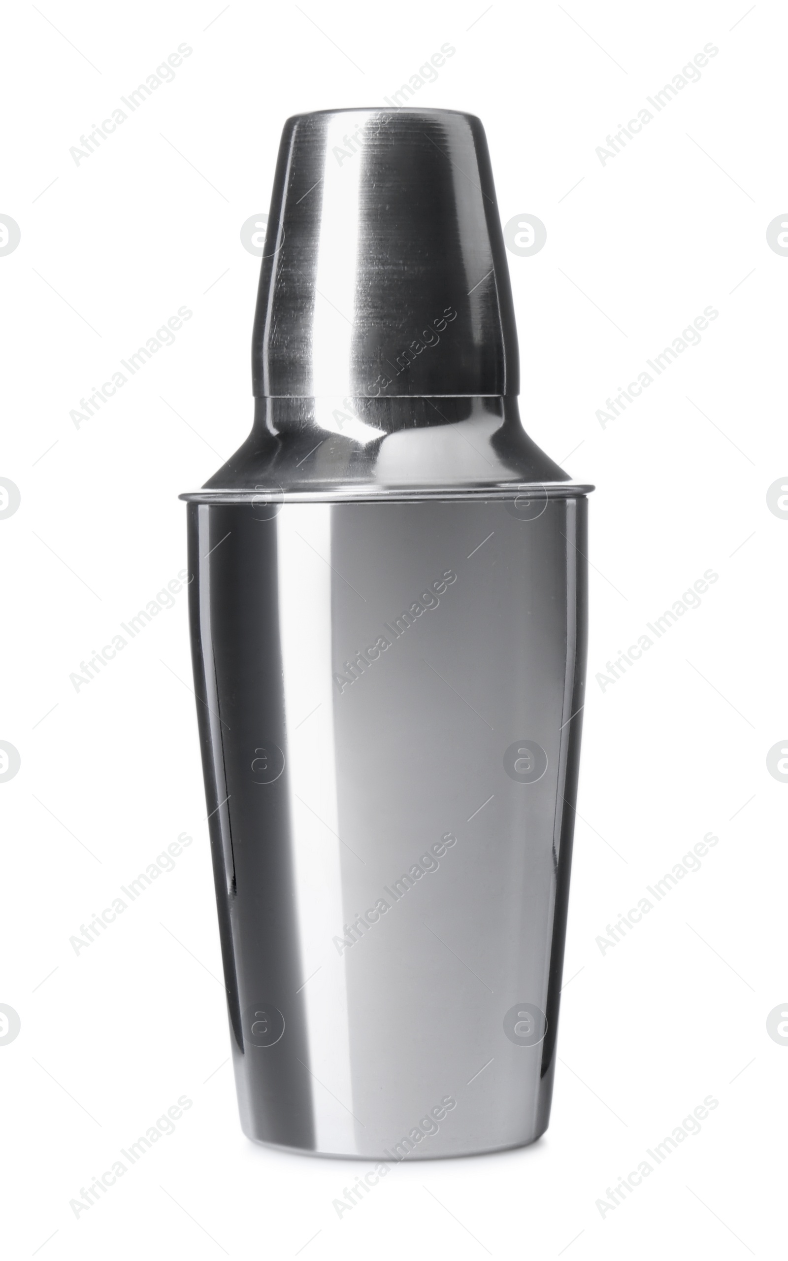 Photo of One metal cocktail shaker isolated on white