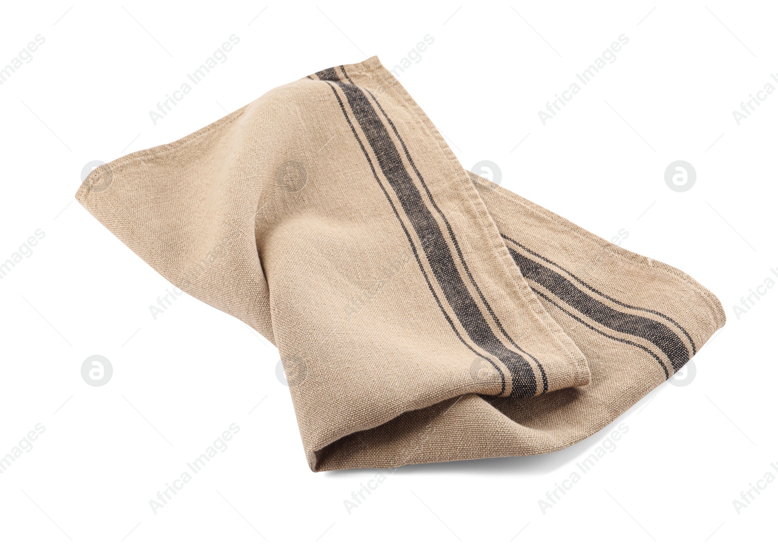 Photo of Beige cloth napkin with stripes isolated on white