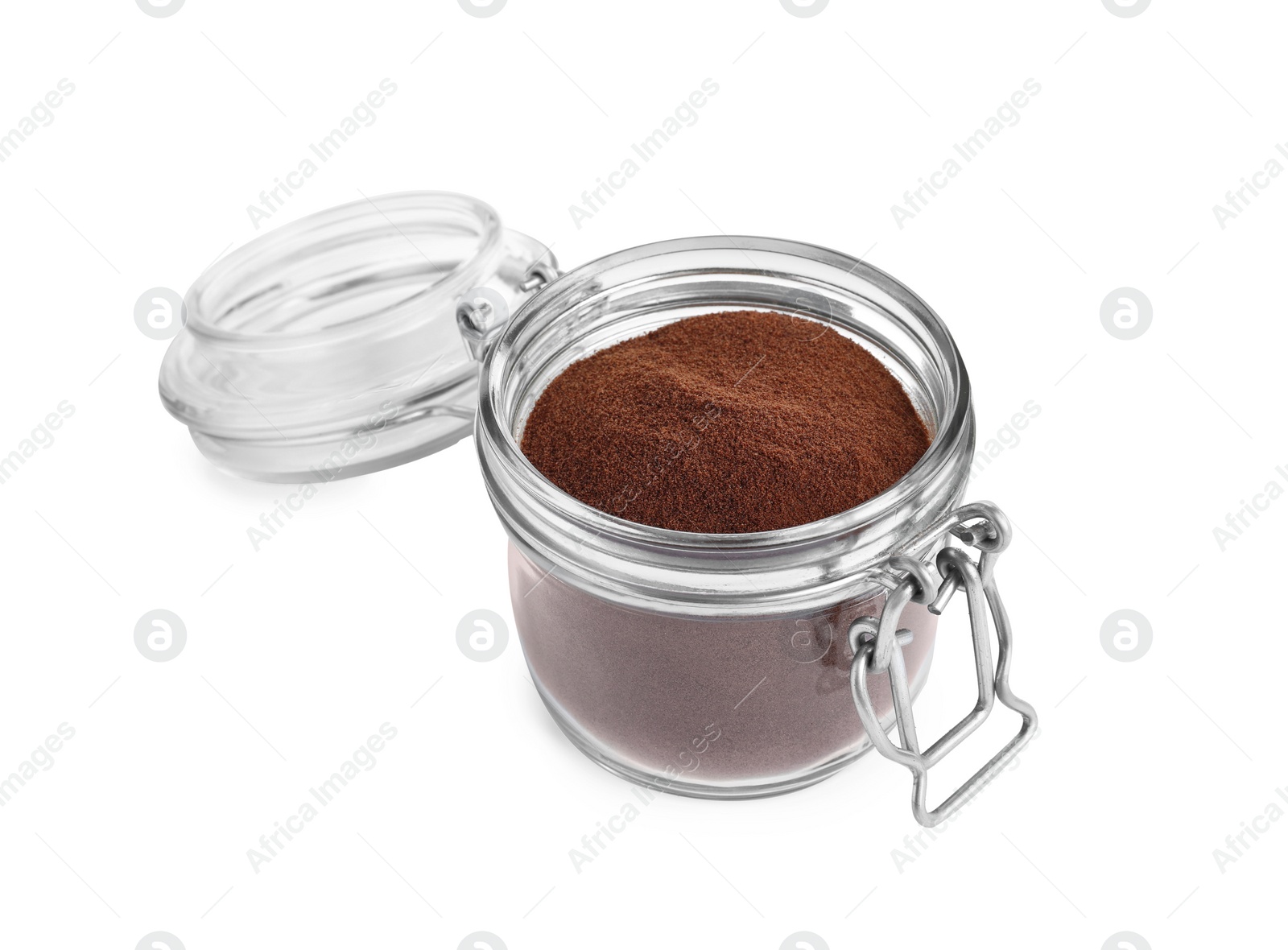 Photo of Glass jar of instant coffee isolated on white