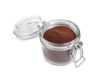 Glass jar of instant coffee isolated on white