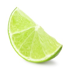 Slice of fresh green ripe lime isolated on white