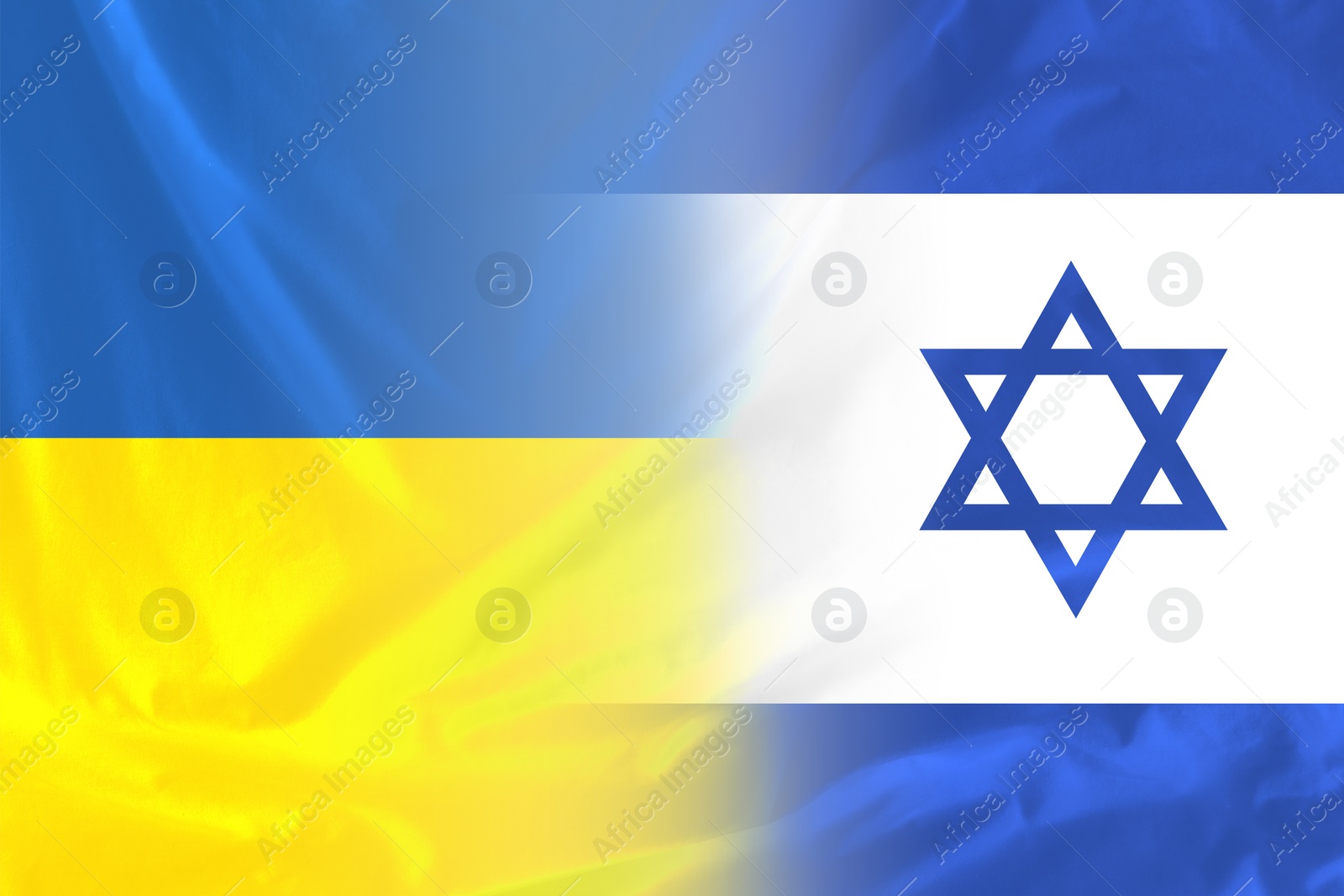 Image of Flags of Ukraine and Israel, double exposure. International diplomatic relationships