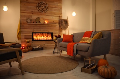 Cozy living room interior inspired by autumn colors